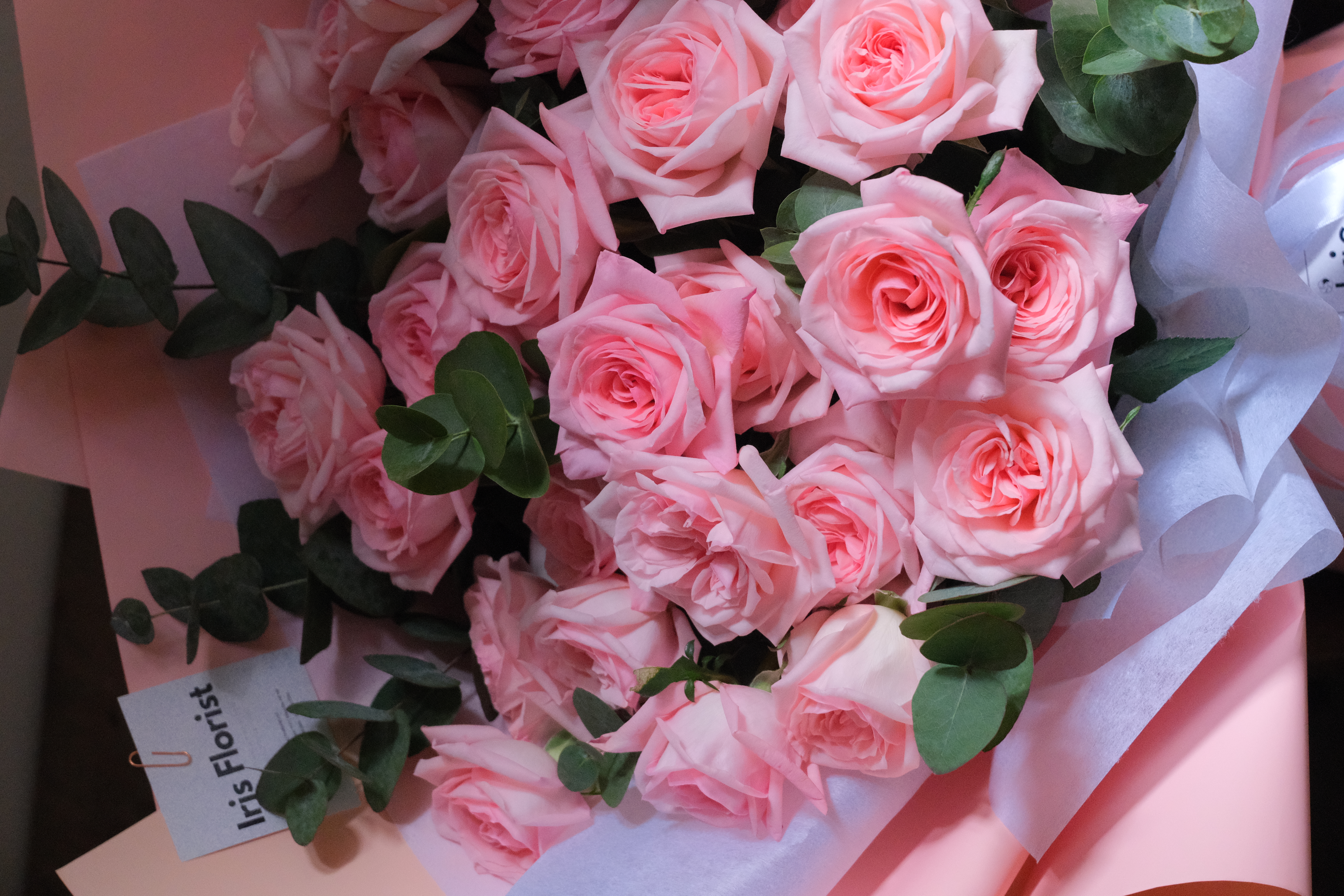 Bó Ohara hồng 30b mix lá bạc