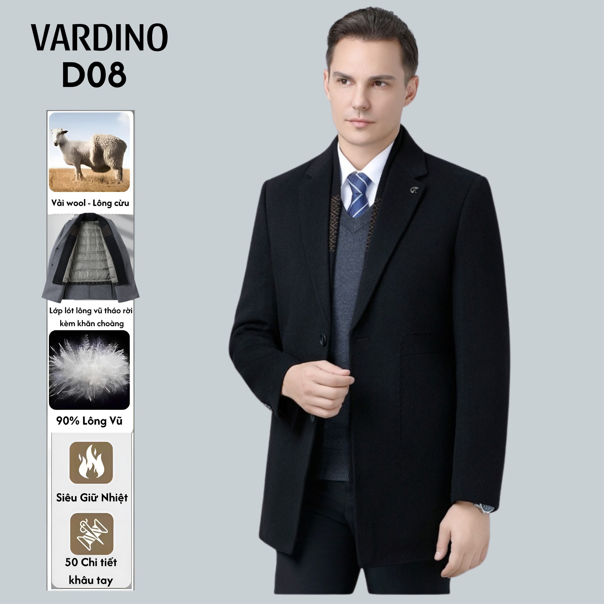 Áo khoác Mangto lót lông vũ, lông cừu D08