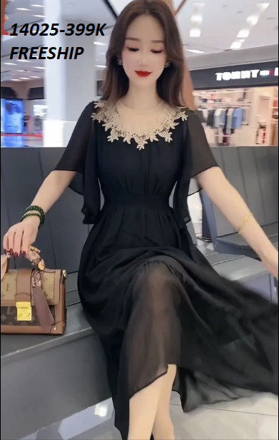 14025-Đầm voan xòe cổ phối ren  3D cách điệu  (voan , lót thun )FREESHIP_thumbnail_2