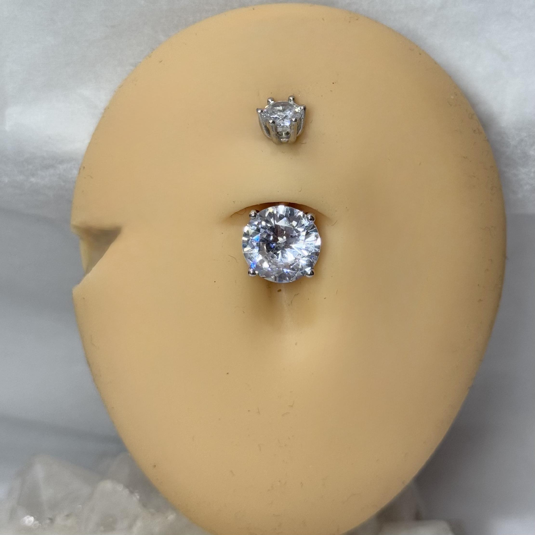 rốn bạc xi bạch kim đá chấu hai đầu tròn to