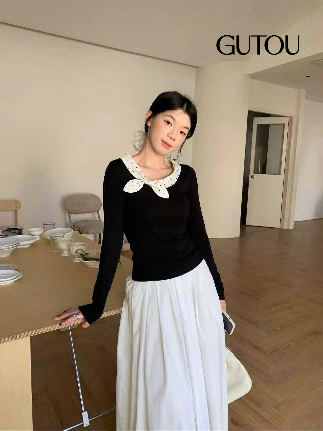 [ GUTOU ] Áo Thun Ôm Dài Tay Dotty Tie_thumbnail_5