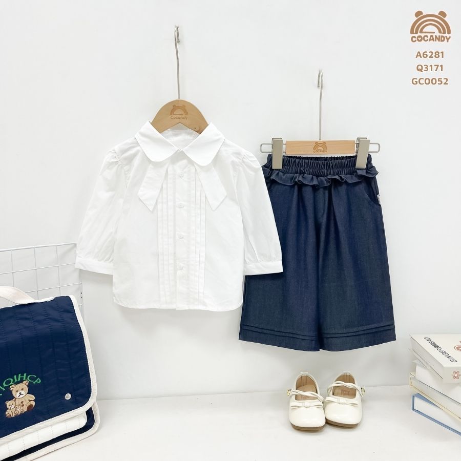 Áo dài sơ mi TRẮNG cổ 2 vạt xếp ly_thumbnail_1