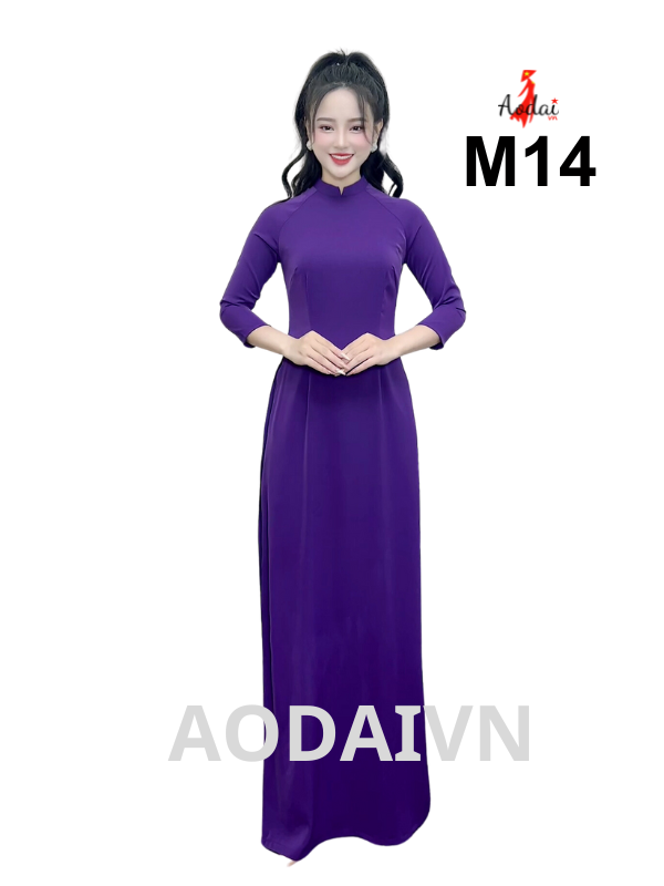 M14 Áo dài lụa Mỹ màu tím huế cổ cao cm tay lỡ