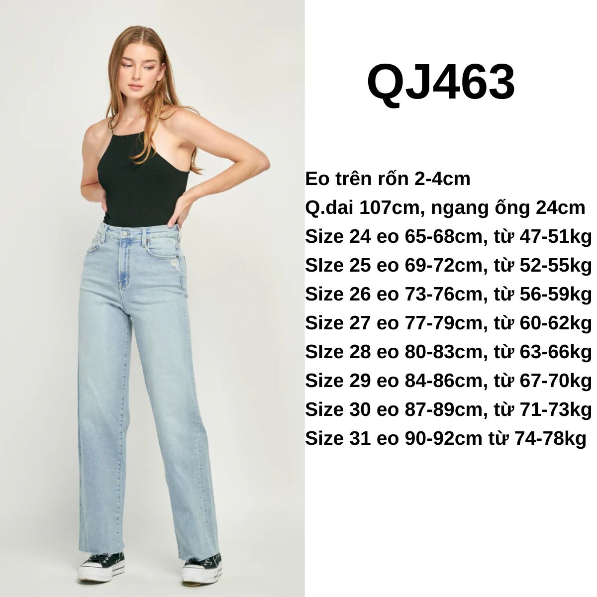 QJ463- JEAN ỐNG SUÔNG- SÁNG- KO RÁCH