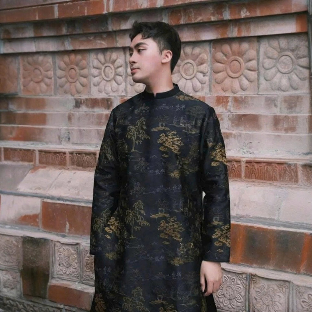 Áo Dài Nam Cách Tân - Mặc Tết Bê Tráp Boy Phố Dáng Ngắn Khóa Sau - Tafeta Thêu N011_thumbnail_2