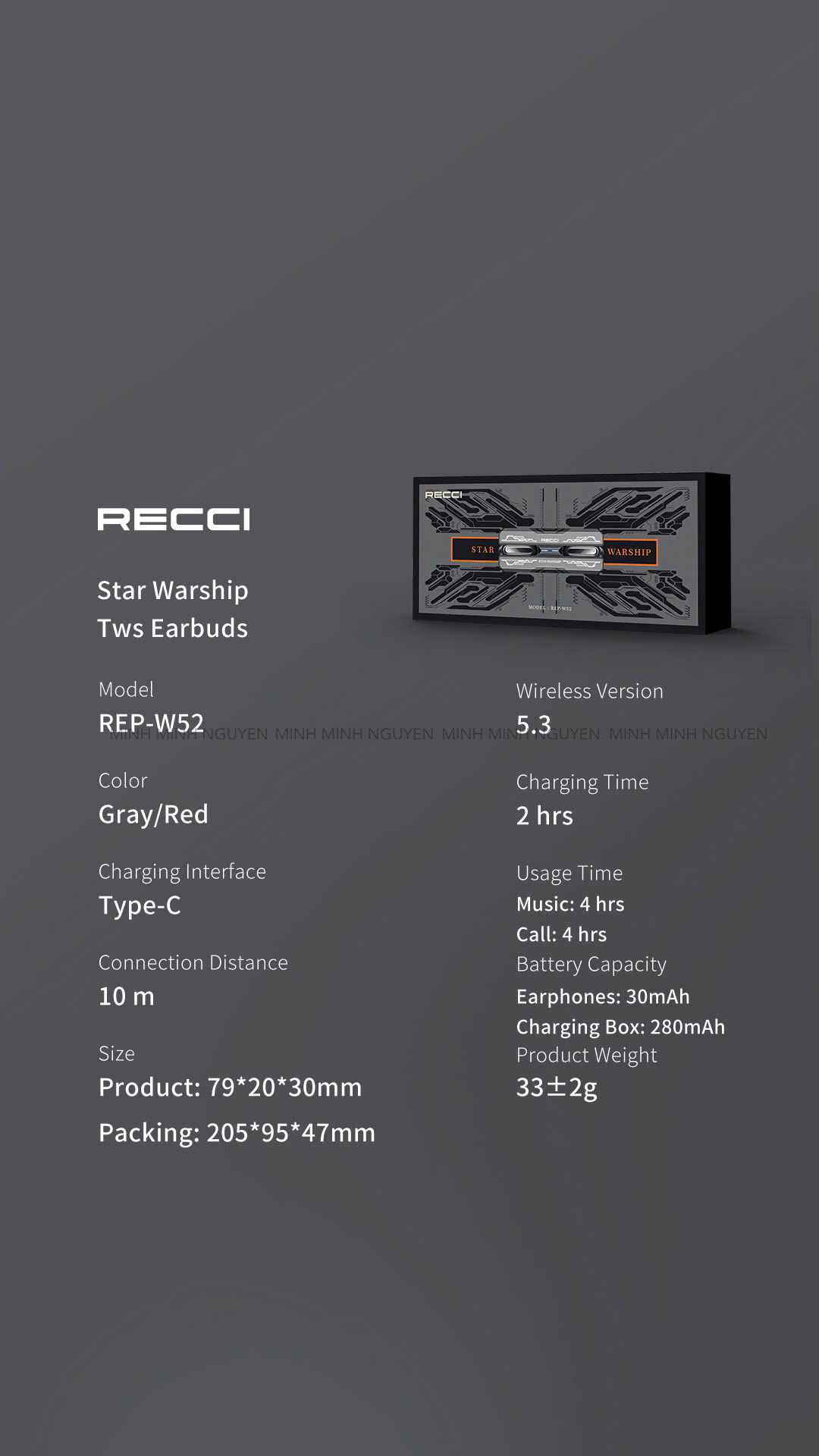 Tai nghe Bluetooth Recci - REP-W52-RED & TARNISH_thumbnail_4