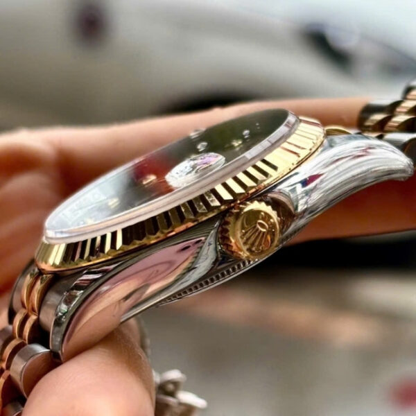 Rolex Datejust mặt xám trải tia – Demi 18k – cọc số kim cương