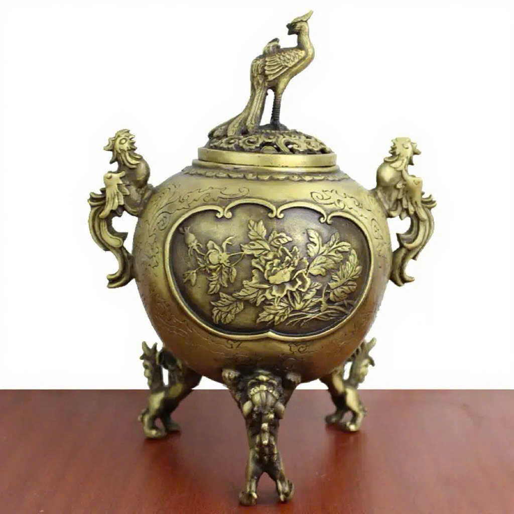 Lư xông trầm bằng đồng nắp công KT 20CM X 15CM 