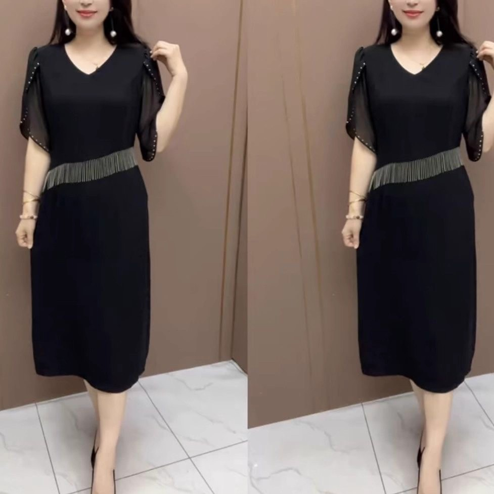 17717-Đầm voan đen viền tua rua tay kết hạt cách điệu ( voan, lót)_thumbnail_1