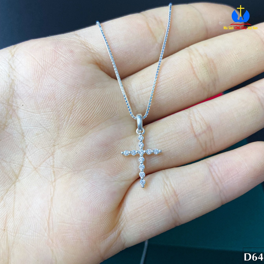 Dây chuyền bạc ta thánh giá đính đá mẫu D64 - Quà tặng Công Giáo, sinh nhật, lễ quan thầy_thumbnail_0