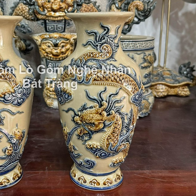 Đồ Thờ Cúng Cao Cấp 80cm - 1m2 Men Hoàng Thổ Đắp Nổi Nghệ Nhân Bát Tràng Chế Tác_thumbnail_15