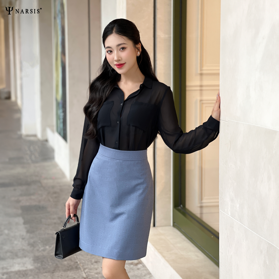 ÁO SƠ MI VOAN ĐEN NỮ L0002 NARSIS CHẤT LIỆU THOÁNG MÁT, DỄ CHỊU, THOẢI MÁI CẢ NGÀY, DỄ VẬN ĐỘNG