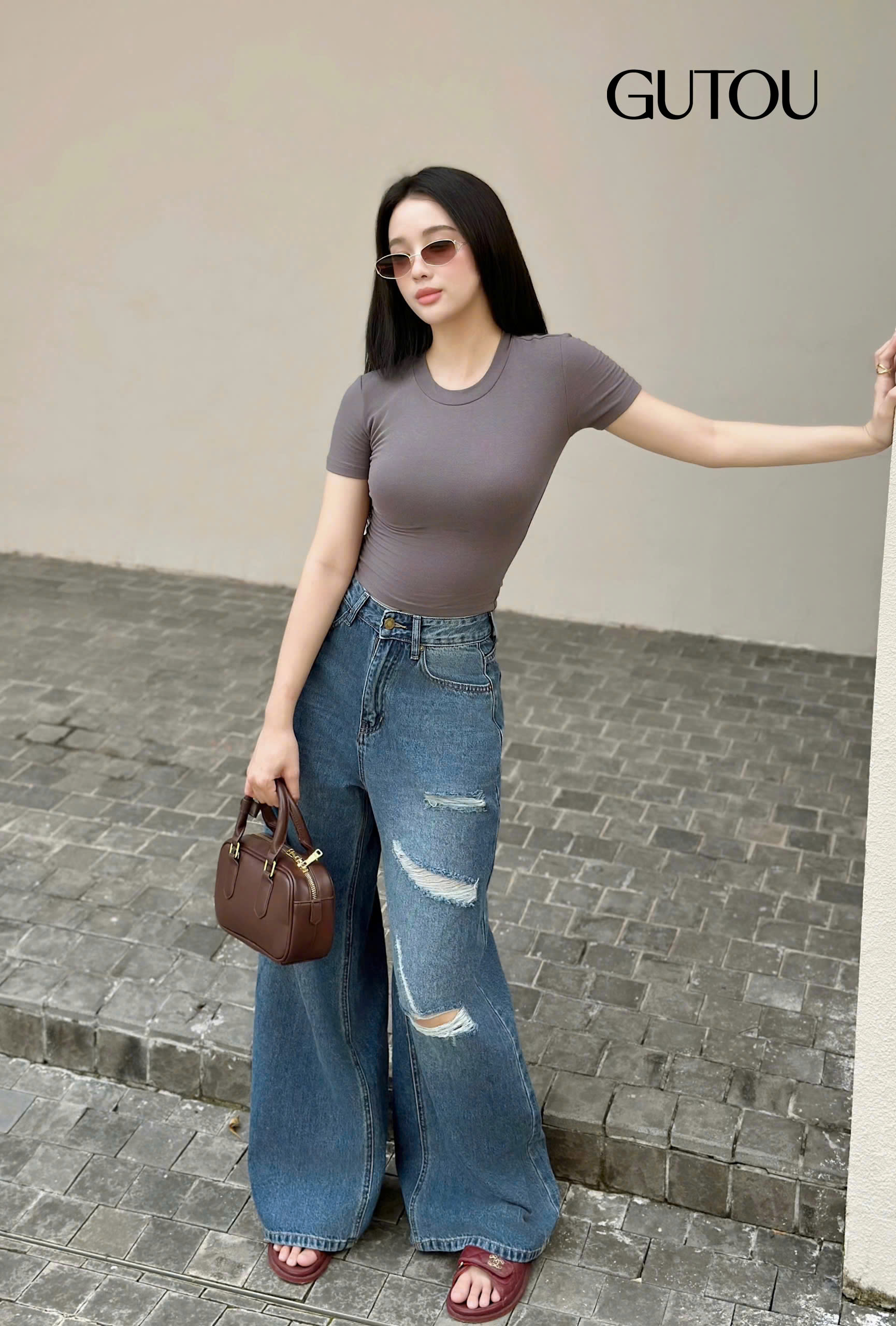 [ GUTOU ] Quần Jean Wash Rách Phong Cách Streetwear_thumbnail_3