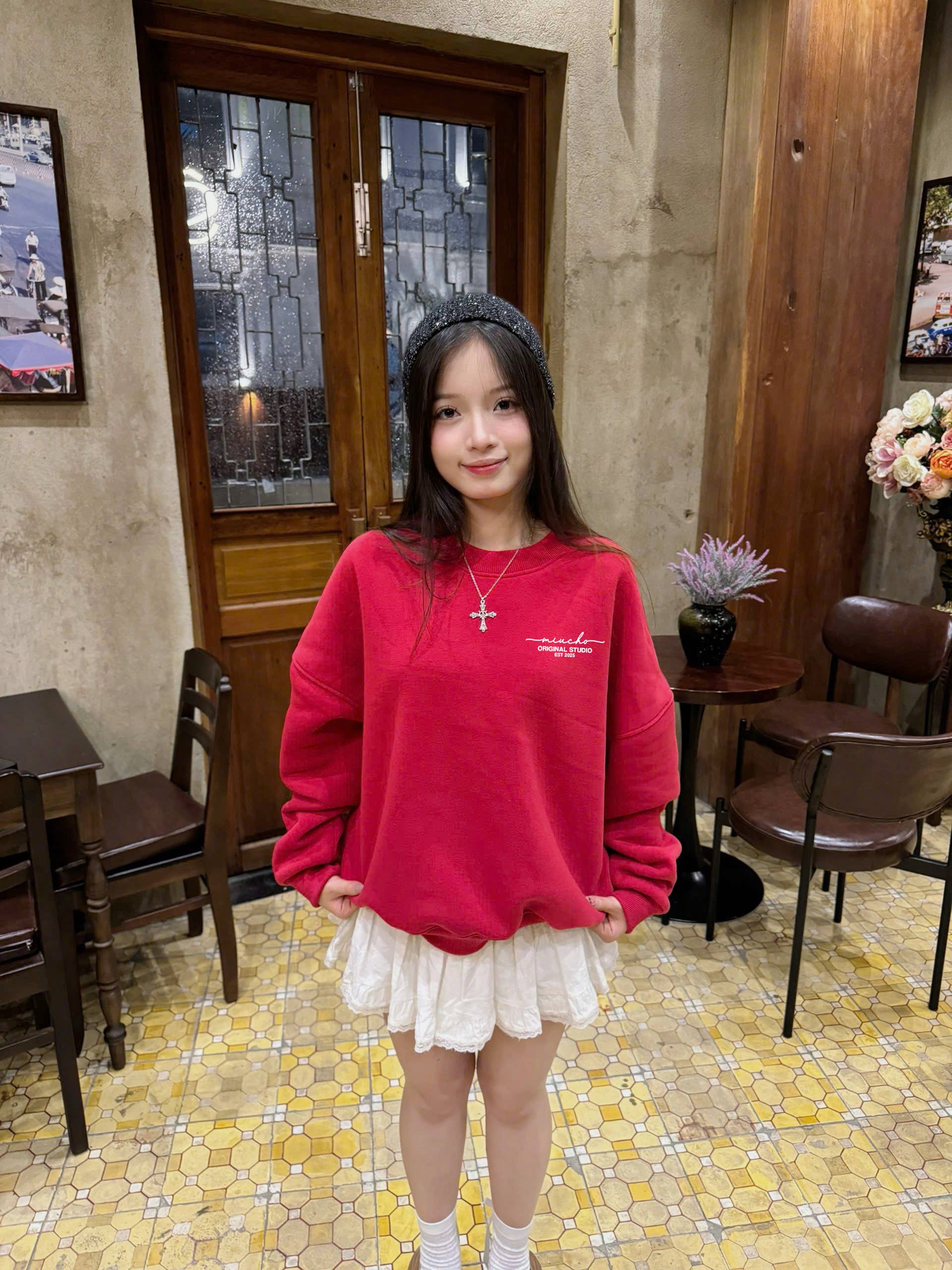 Áo sweater nữ form boxy 1902 Miucho cổ tròn vải nỉ bông 350 GSM in basic_thumbnail_4