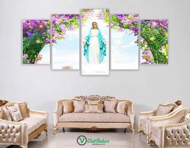 Tranh 5 tấm Đức Mẹ ban ơn 2mx1m