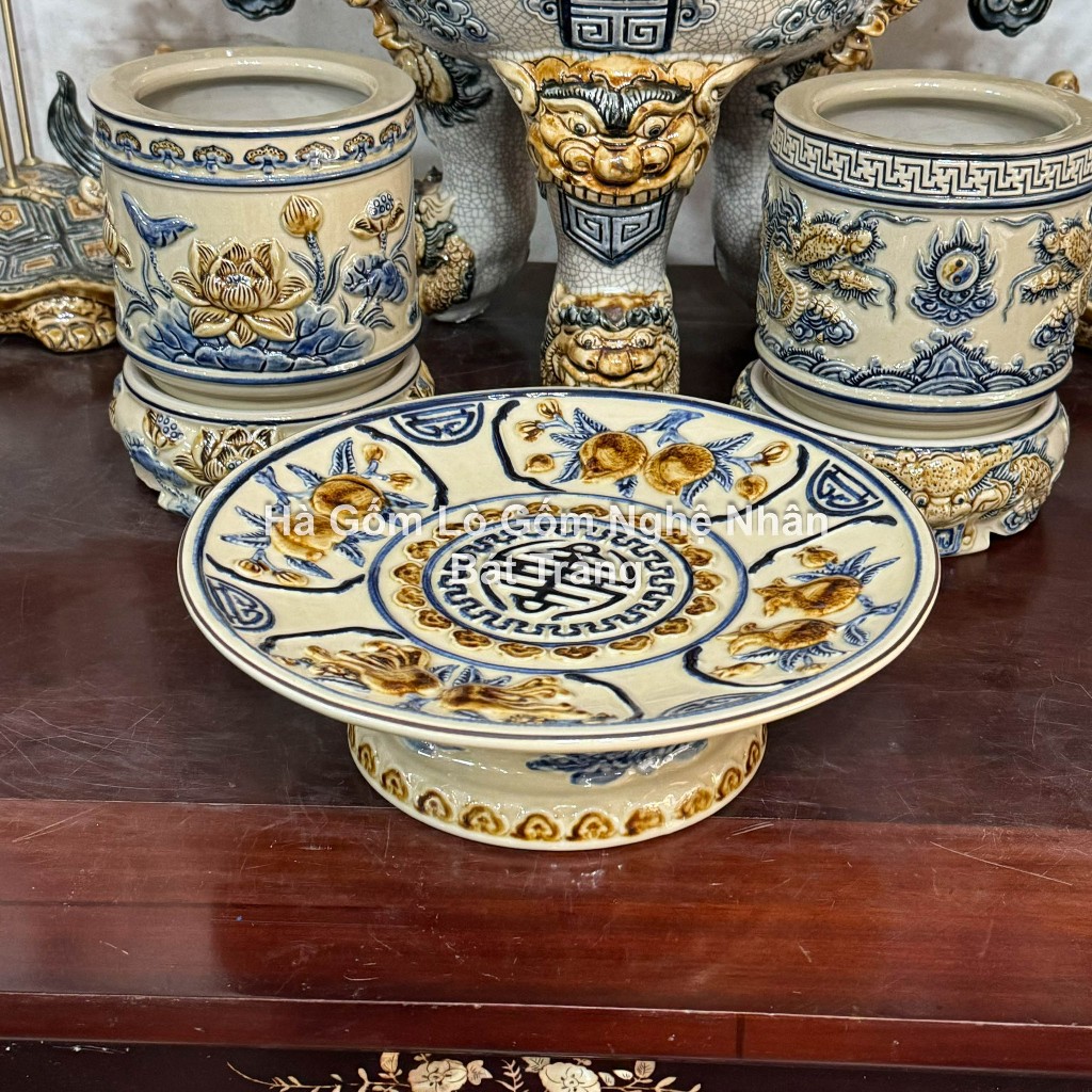 Đồ Thờ Cúng Cao Cấp 80cm - 1m2 Men Hoàng Thổ Đắp Nổi Nghệ Nhân Bát Tràng Chế Tác_thumbnail_4