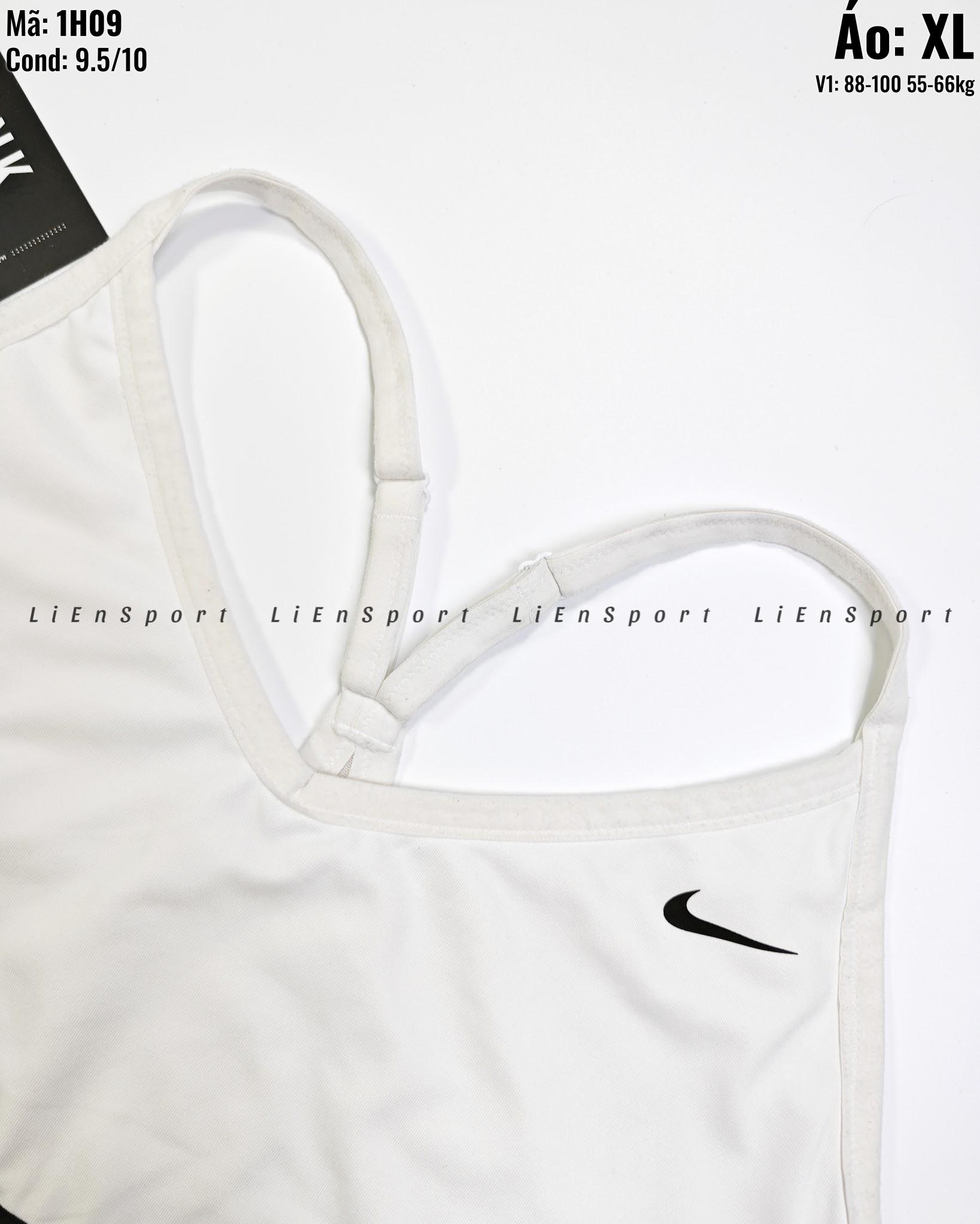 Nike Áo bra thể thao Nữ Size XL Trắng đen Như mới 95% Co giãn tốt Thoáng khí Dây vai mảnh lưng chữ X Chân ngực bản lớn Logo đen Phù hợp gym yoga chạy bộ Mã:1H09