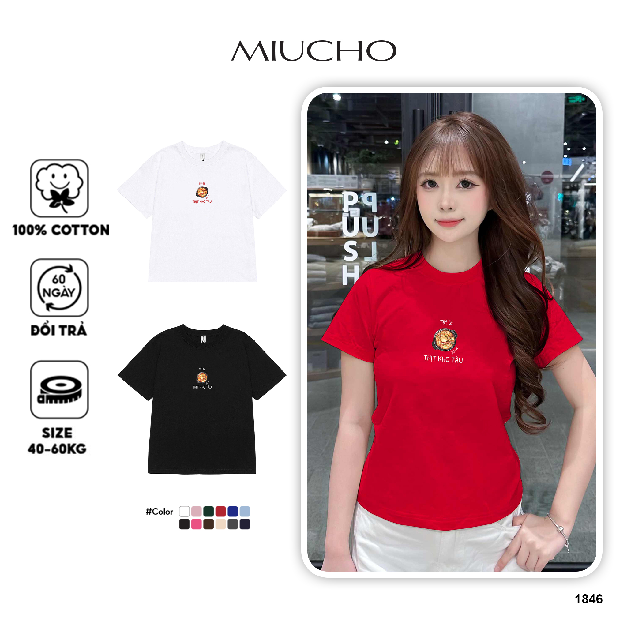 Áo baby tee tết cổ tròn chất vải cotton 4c co giãn thoáng mát 1846 Miucho in mix