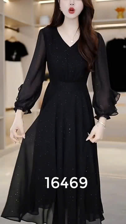 16469-Đầm voan đen  tay dài cổ tim cách điệu ( voan,lót)_thumbnail_0