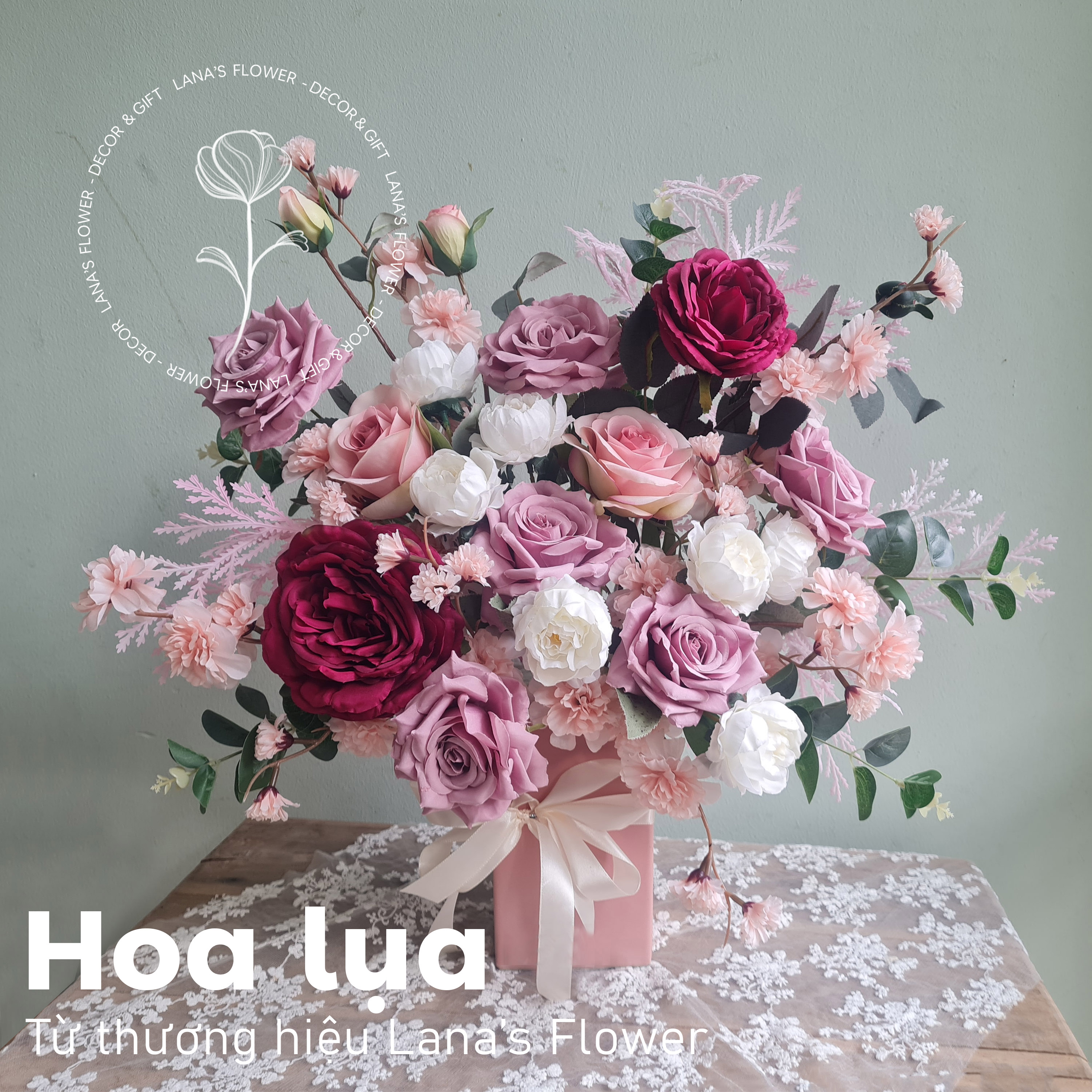 Bình hoa lụa tone Hồng vỏ đỗ - Size M - 1 mặt