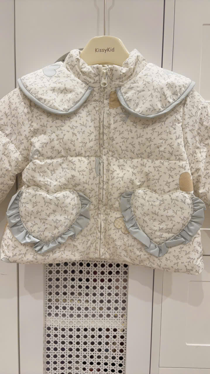 (M112) Áo phao lông vũ hoa nhí xanh túi tim_thumbnail_0