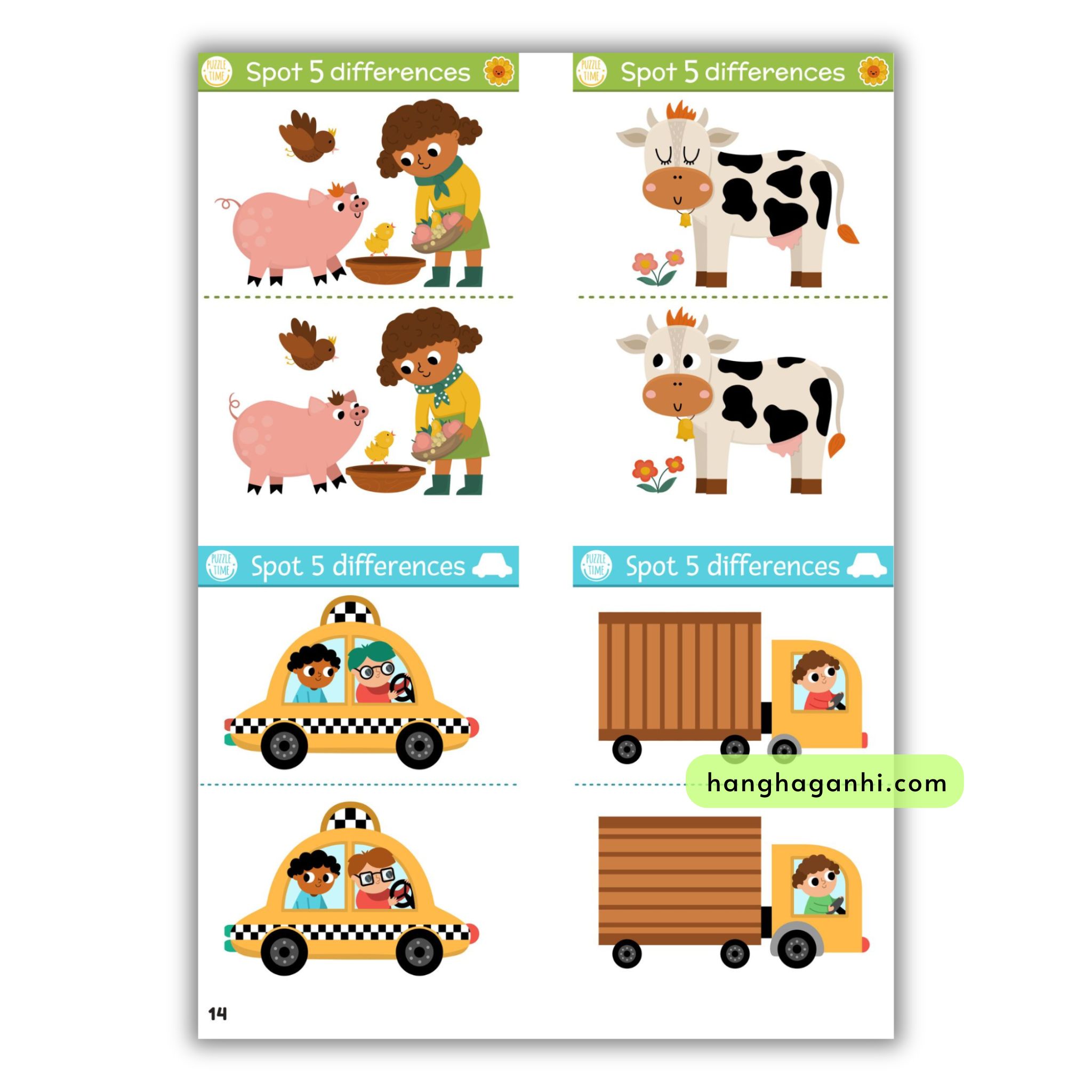 Học liệu Spot the Differences, luyện tư duy tập trung tìm điểm khác biệt giữa 2 bức tranh, ép plastic, tặng bút viết xóa_thumbnail_3