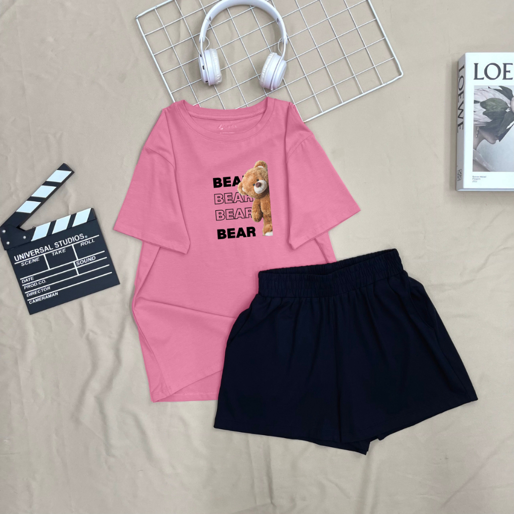 Set đồ nữ LOZA hình gấu Bear - Đồ bộ nữ mùa hè gồm áo thun dáng rộng + quần đùi cotton - BP17_thumbnail_8
