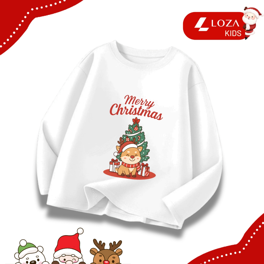 Áo thun dài tay bé trai, bé gái in hình Noel cho bé từ 15-40kg - Áo thu đông trẻ em Loza Kids - KT010_thumbnail_3