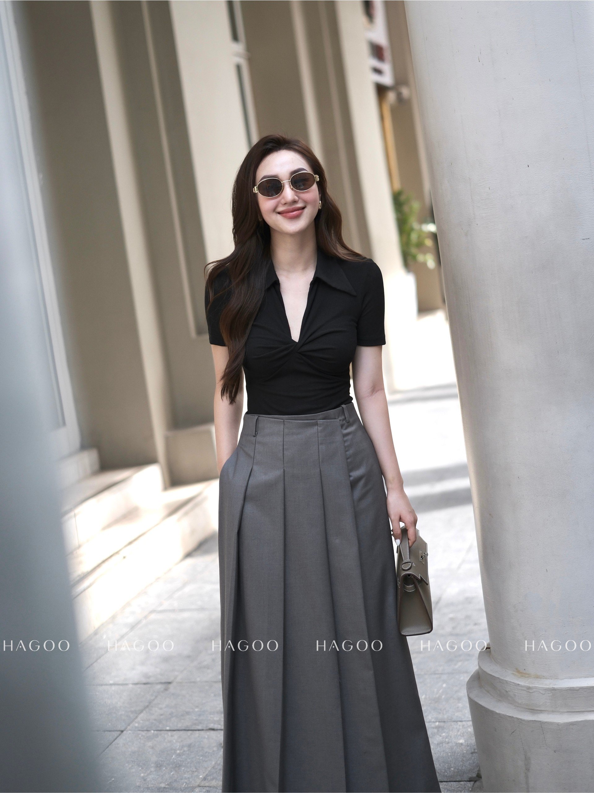 Chân váy xếp ly vạt lệch HAGOO_thumbnail_2