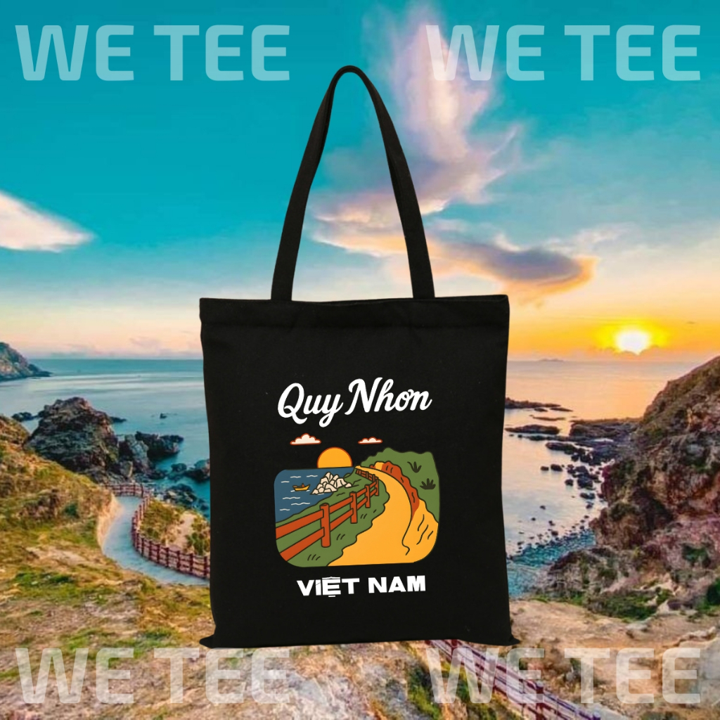 Túi tote vải canvas du lịch Việt Nam có khóa kéo và ngăn phụ, màu đen - We Tee TOTE17_thumbnail_7