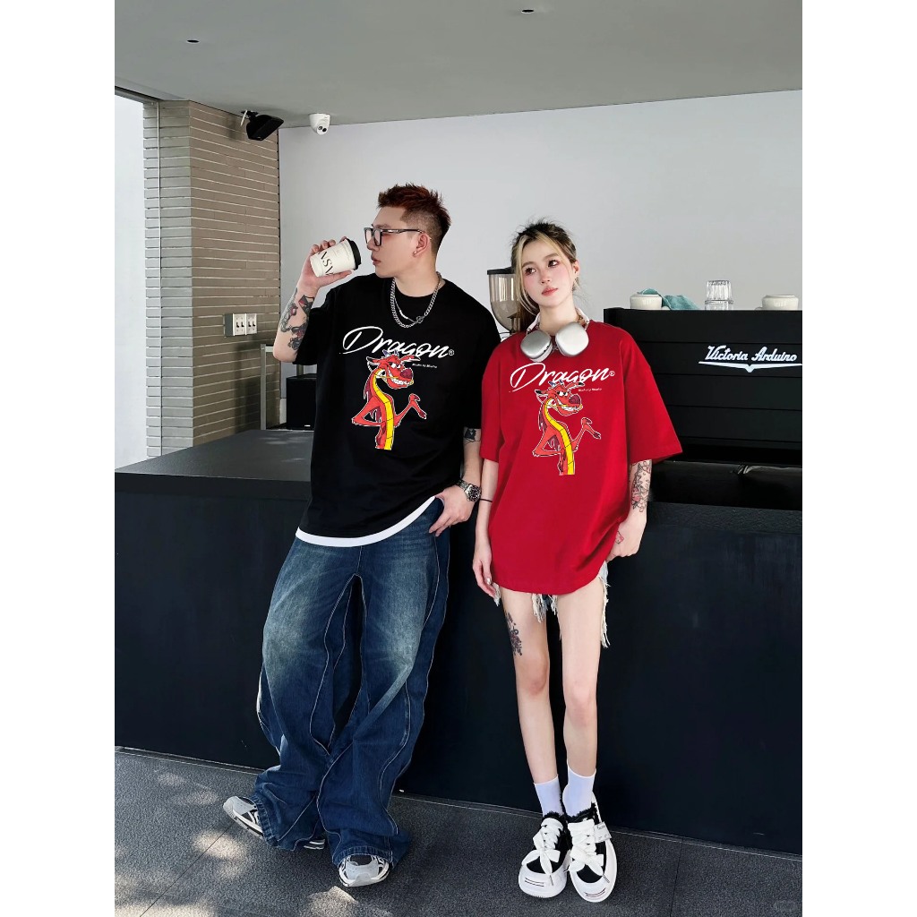 Áo thun Tết 2024 hình rồng form rộng local brand ATD845 Miucho tay ngắn vải cotton cổ tròn in graphic_thumbnail_2