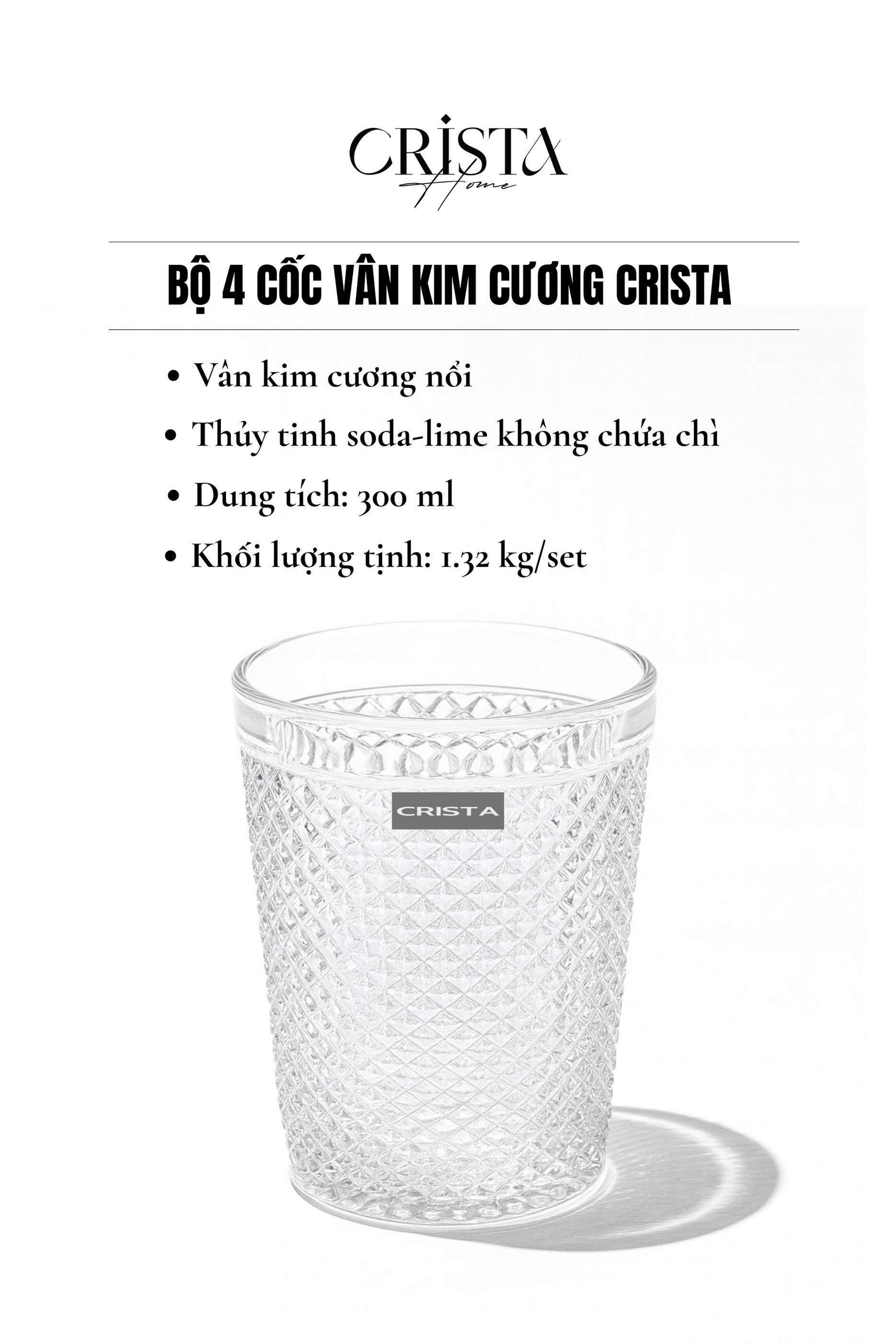 Bộ 4 cốc thủy tinh CRISTA HOME  vân kim cương 300ml_thumbnail_9