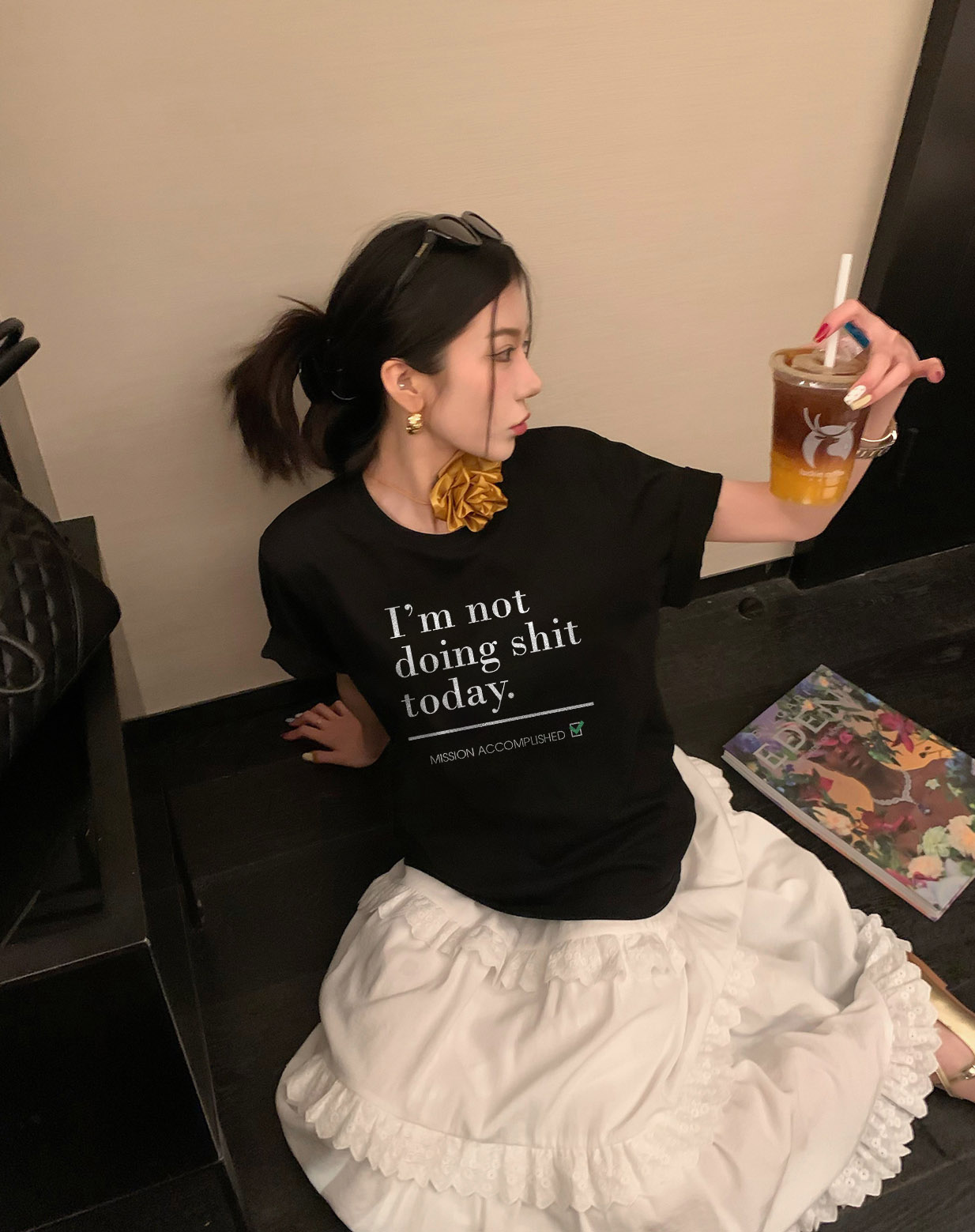 Áo thun nữ form vừa regular tôn dáng ARD1503 Miucho Chic vải cotton co giản cổ tròn in typography_thumbnail_10