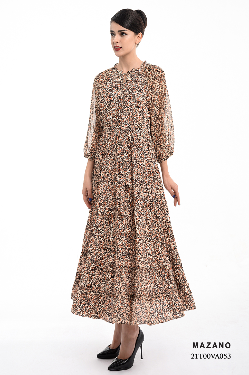 Đầm họa tiết bùng eo nhiều tầng_thumbnail_0