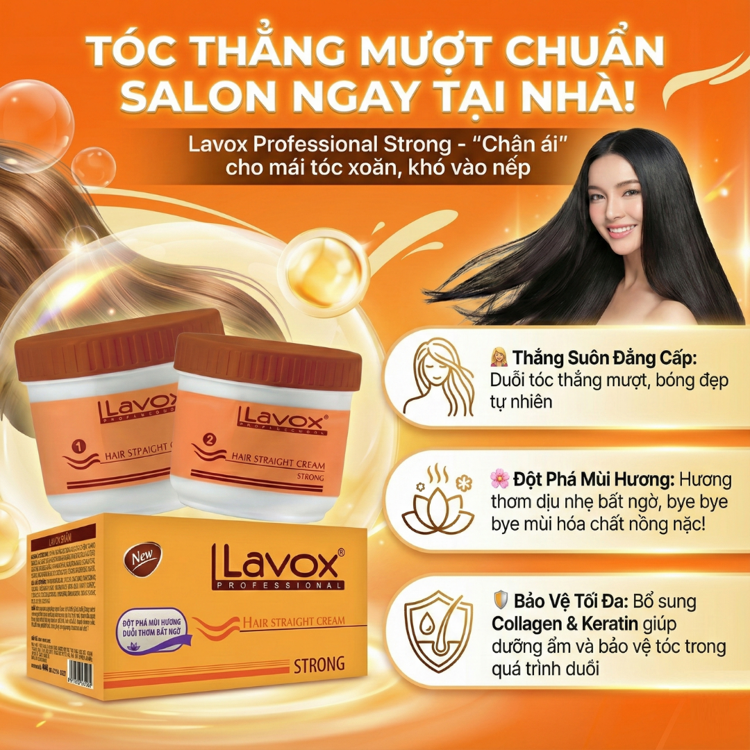 Kem Duỗi Tóc Lavox Professional Strong - Chuẩn Salon Tại Nhà, Hương Thơm Dịu Nhẹ & Tặng Kèm Bộ Dụng Cụ