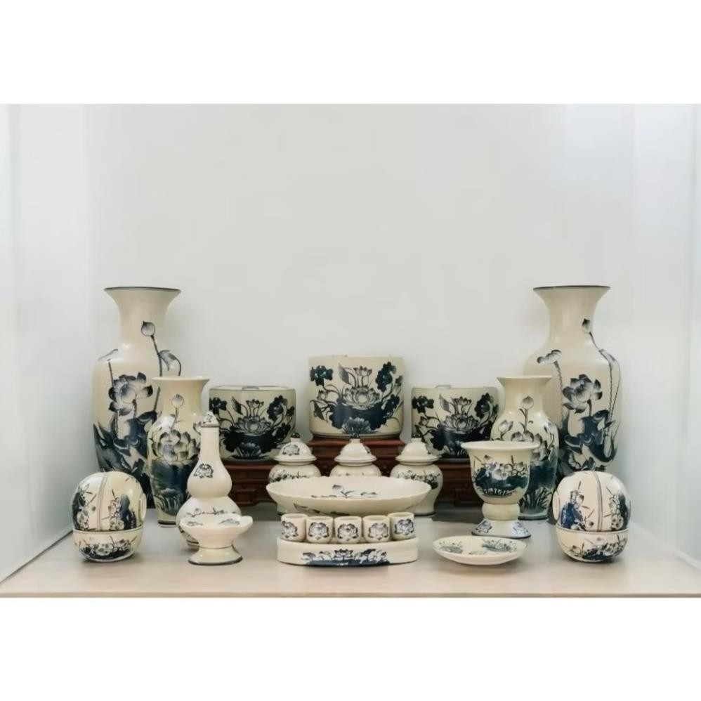 HG110 Đồ Thờ Cúng Bộ 17 món ban thờ 1M2 - 1M4 men rạn trơn nghệ nhân Bát Tràng chế tác TẶNG Thất Bảo, Tro Nếp_thumbnail_6