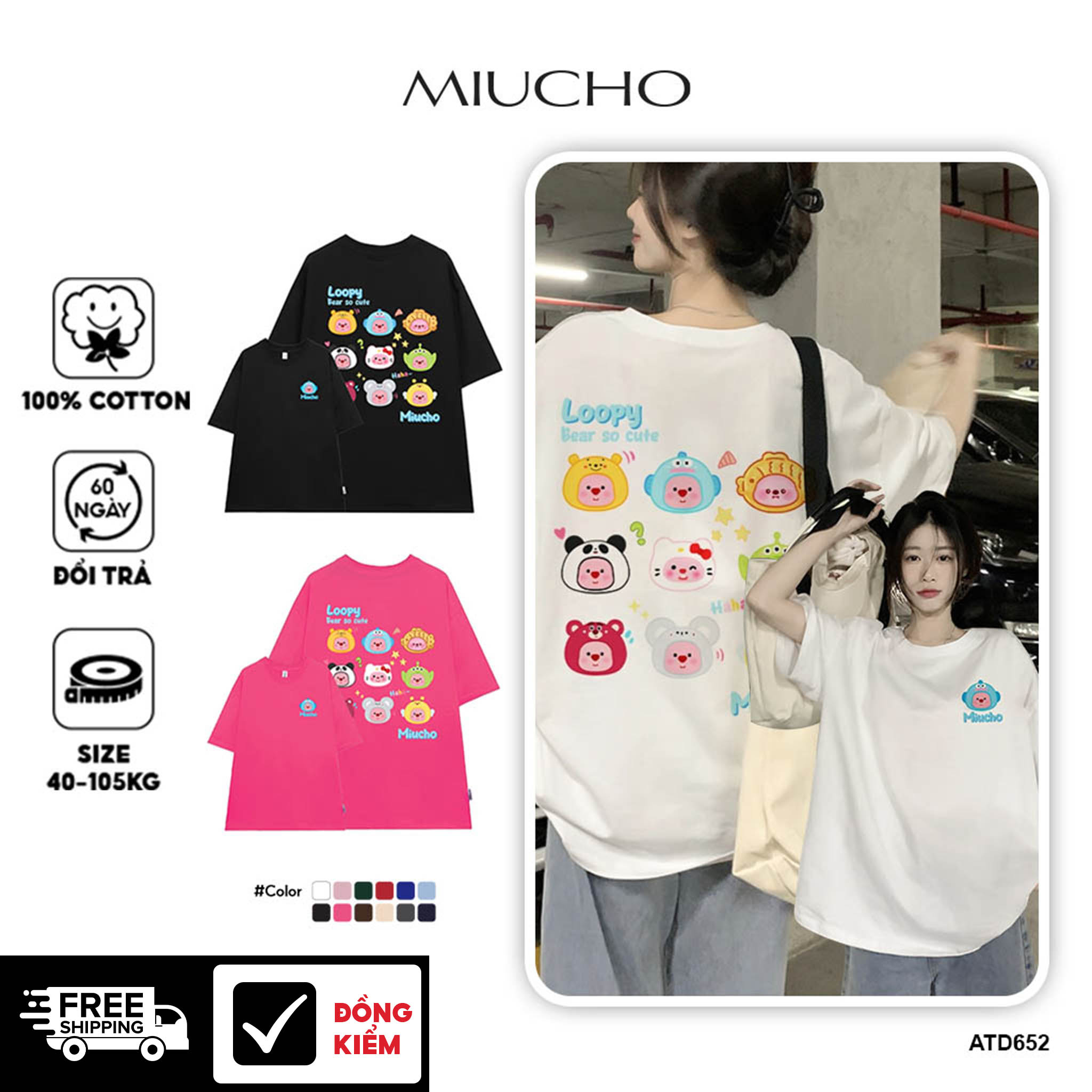 Áo thun Loopy Hải Ly form rộng ATD652 Miucho cotton cổ tròn in artwork_thumbnail_6