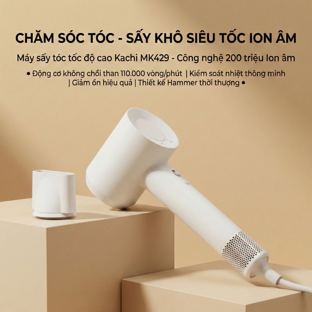 Máy Sấy Tóc Tốc Độ Cao Kachi MK429 ION (110.000 vòng/phút) - Sấy Nhanh, Chăm Sóc Tóc Ion Âm, Kiểm Soát Nhiệt NTC