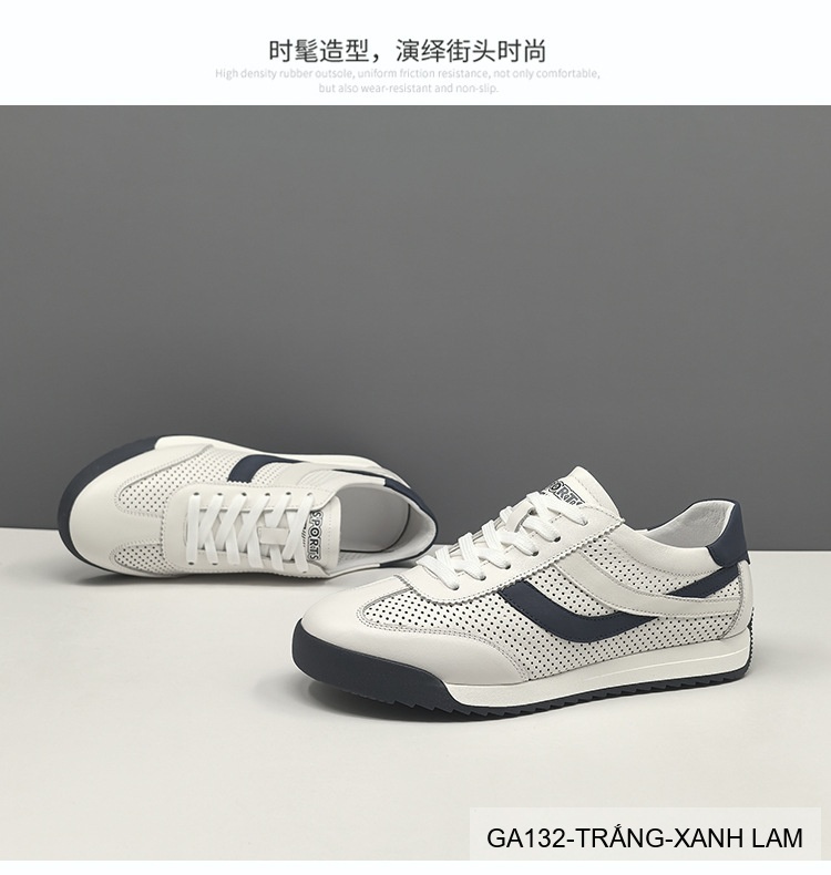 GA132 - Giày Sneaker Nam Phong Cách Hàn Quốc Đế Bằng Thoáng Khí Màu Trắng Xanh Lam & Trắng Mơ_thumbnail_3