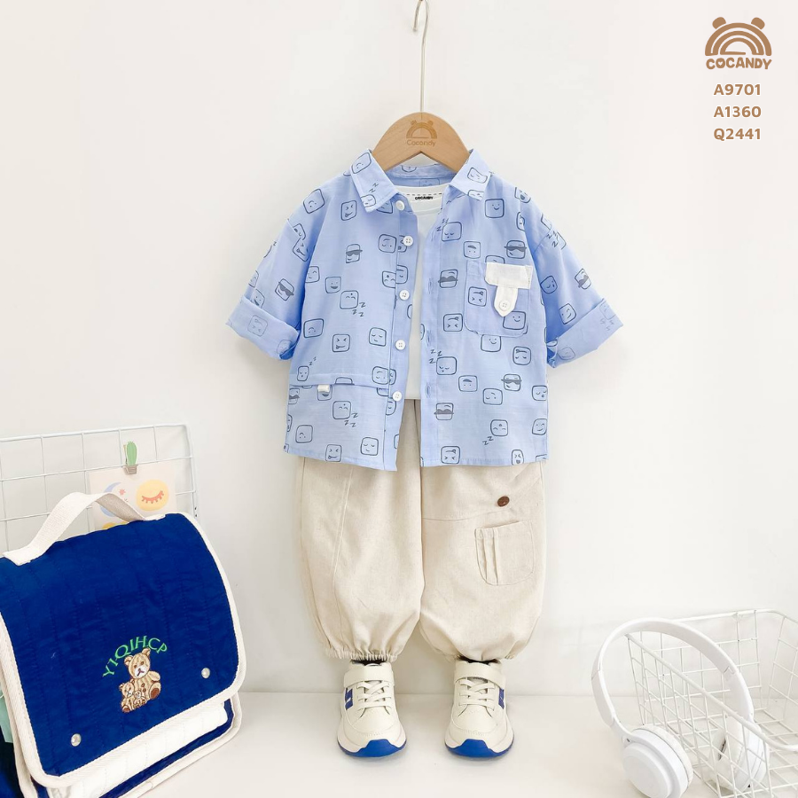 Áo dài XANH sơ mi họa tiết icon