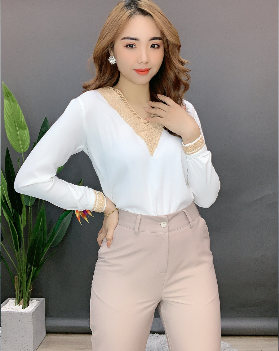 Áo kiểu nữ tay dài phối ren