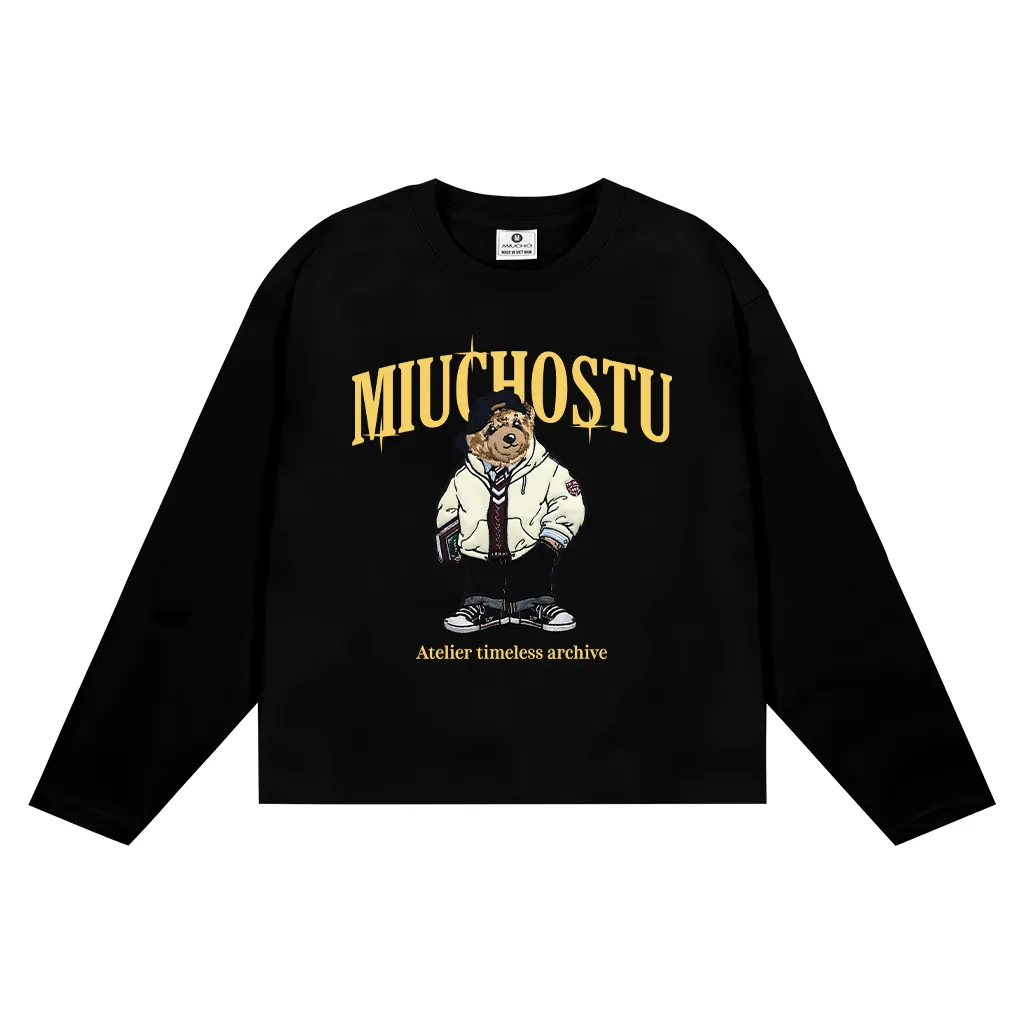 Áo thun boxy tay dài Miucho cotton thoáng mát dày dặn cổ tròn chú gấu đáng yêu in mix 2660_thumbnail_7