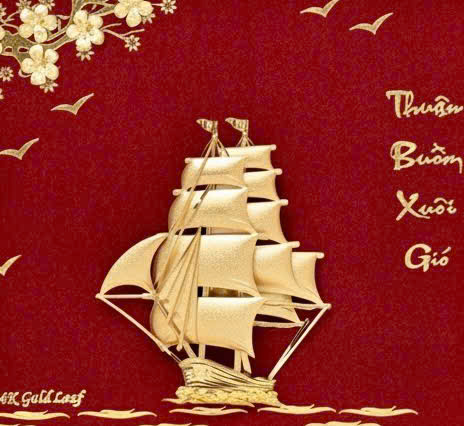 Tranh Thuyền Mạ Vàng 24K – quà Tặng Khai Trương & Tân Gia KT 23CM X 23 CM _thumbnail_1
