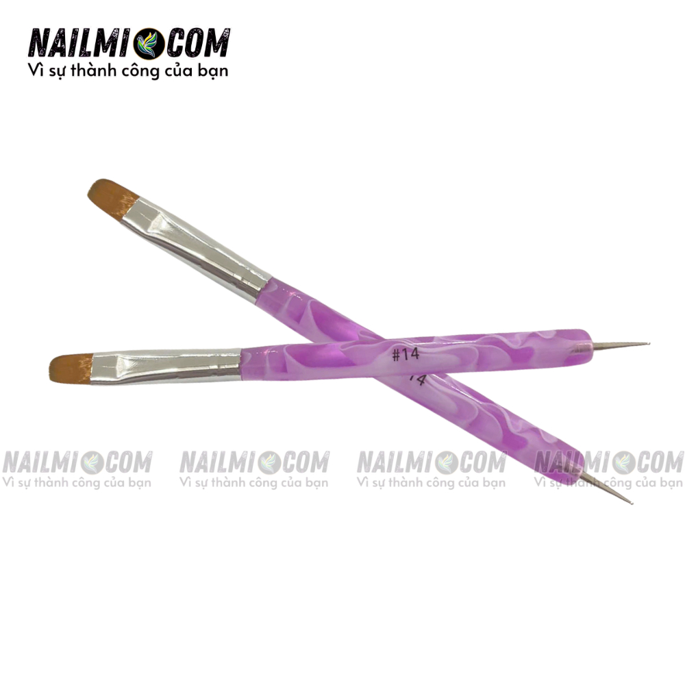 Cọ đắp gel - cọ fen - 2 đầu bản tròn & chấm bi - #14 - cán nhựa_thumbnail_1