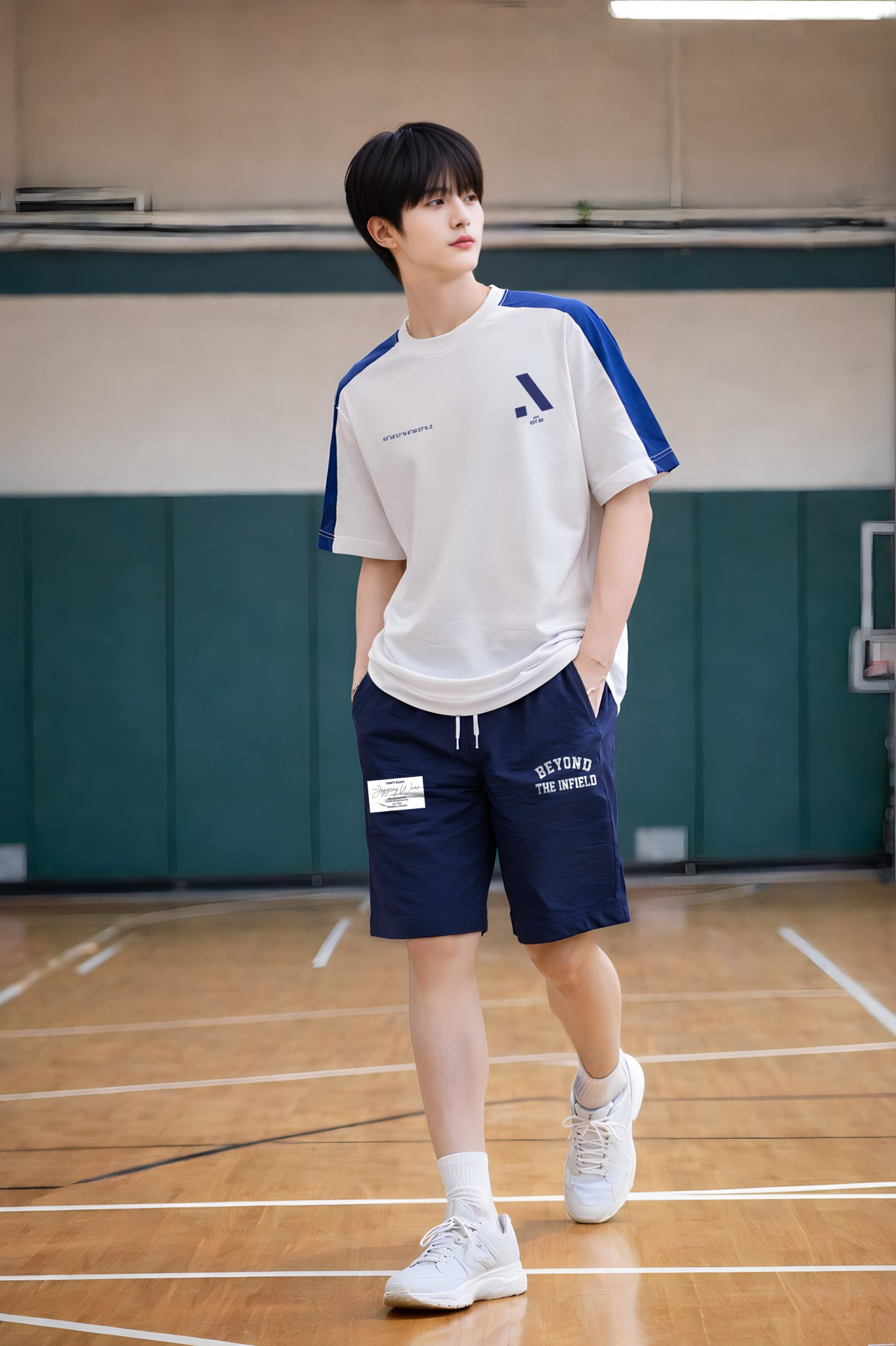 Áo phông bé trai dáng rộng màu trắng phối dọc vai_thumbnail_2