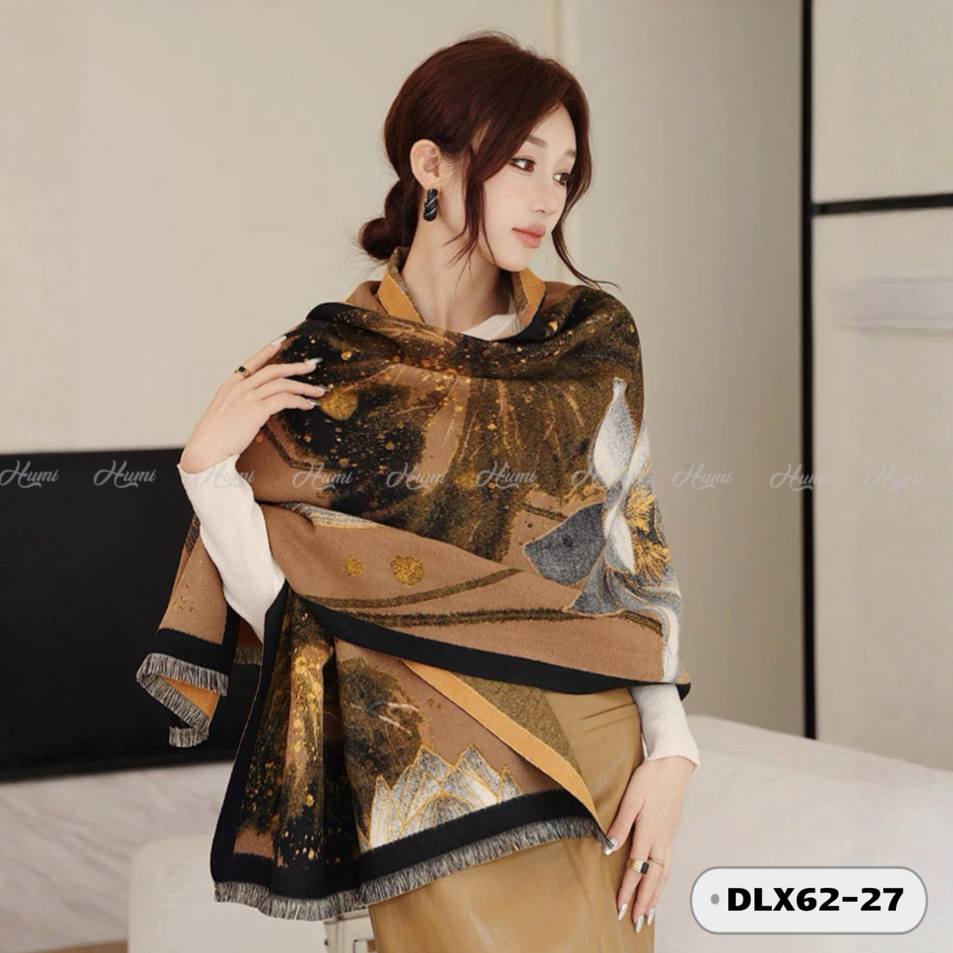 KHĂN CHOÀNG CASHMERE LUXURY IN 3D (DLX62-27)