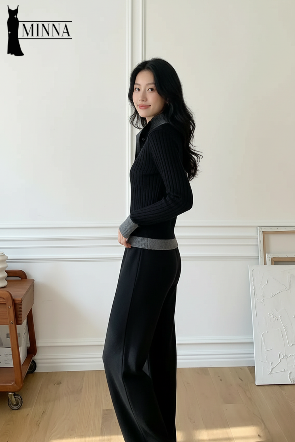 Ribbed Knit Polo Sweater - MA044