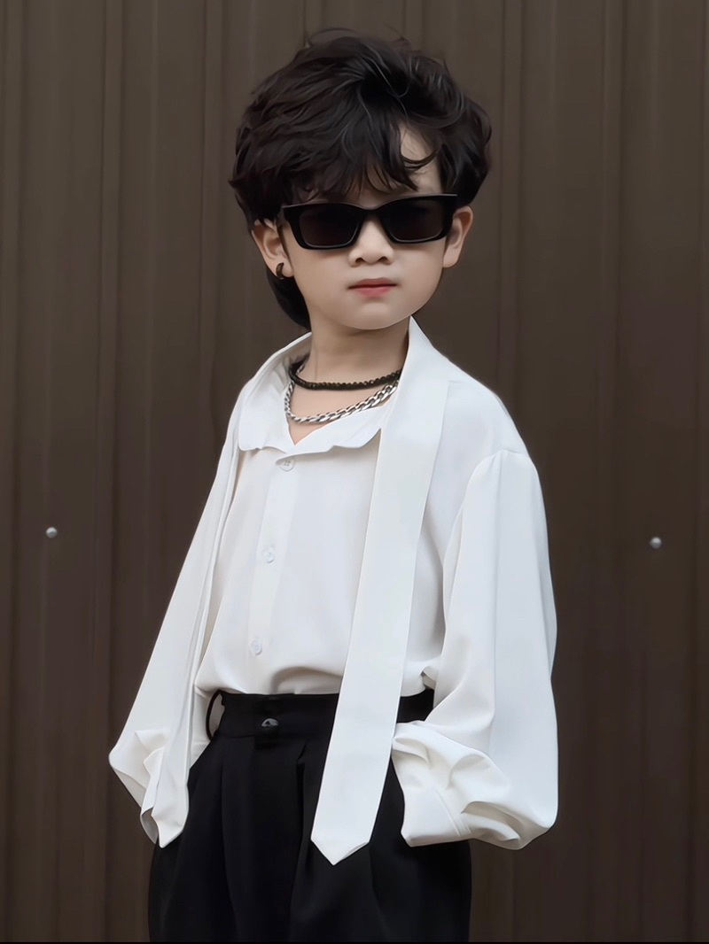 Áo Lụa Kem Cổ Dây, Quần Suông Đen Cho Bé Trai, Bé Gái..
