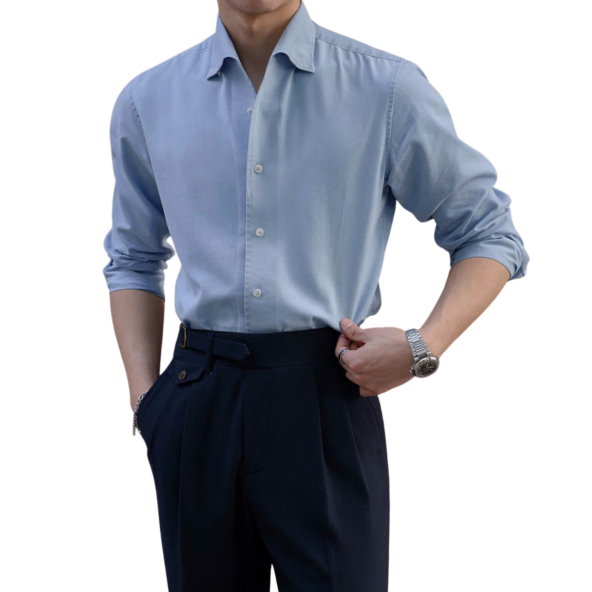 Áo Sơ Mi Modern Denim Cổ Button-Down Ẩn