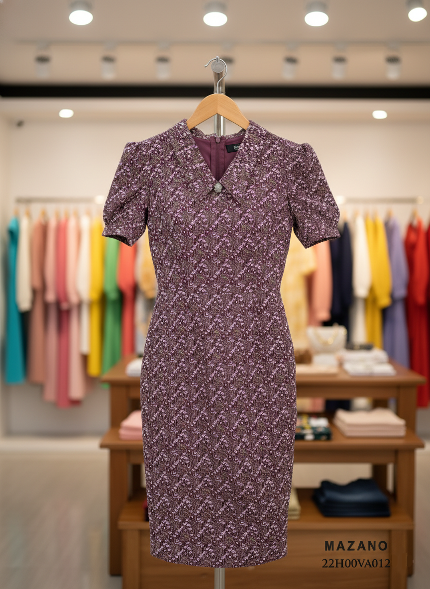 Đầm họa tiết cổ bẻ tay bồng_thumbnail_3